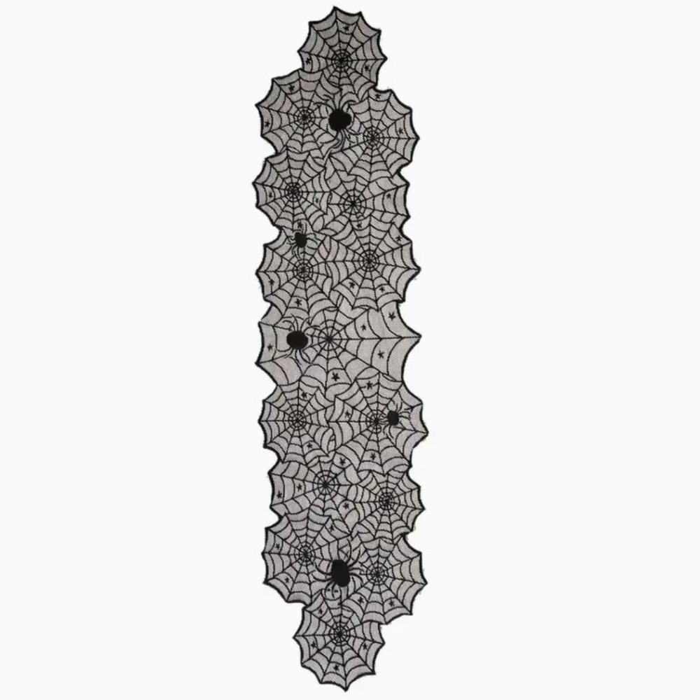 NWT BLACK LACE SPIDERWEB TABLE RUNNER/SPOOKY TABLE RUNNER/HALLOWEEN TABLE RUNNER - Picture 4 of 4